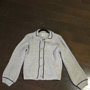 Maje Light Gray Cardigan with Black Detailing